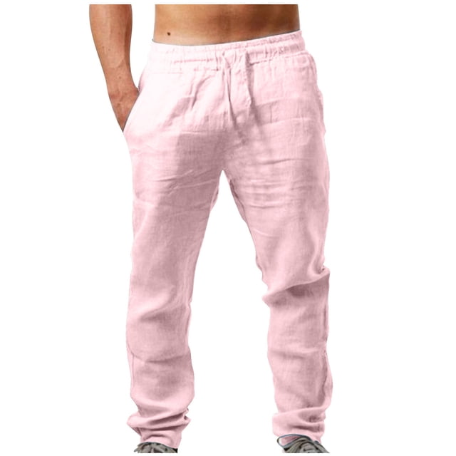 DPTALR Pantalon Décontracté pour Hommes avec Taille Élastique et Poches en Coton Lin