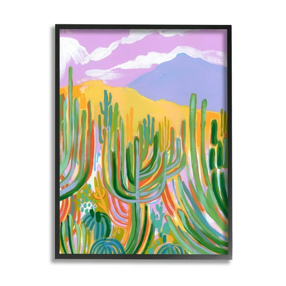 Stupell Industries Abstract Cactus Plants Desert Dunes Painting Black Framed Art Print Wall Art, Design by Laura Marr