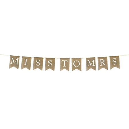 Polyester Fabric Banner - Andaz Press Real Burlap Fabric Pennant Hanging Banner Miss to Mrs., Pre-Strung, No Assembly Required, 1-Set