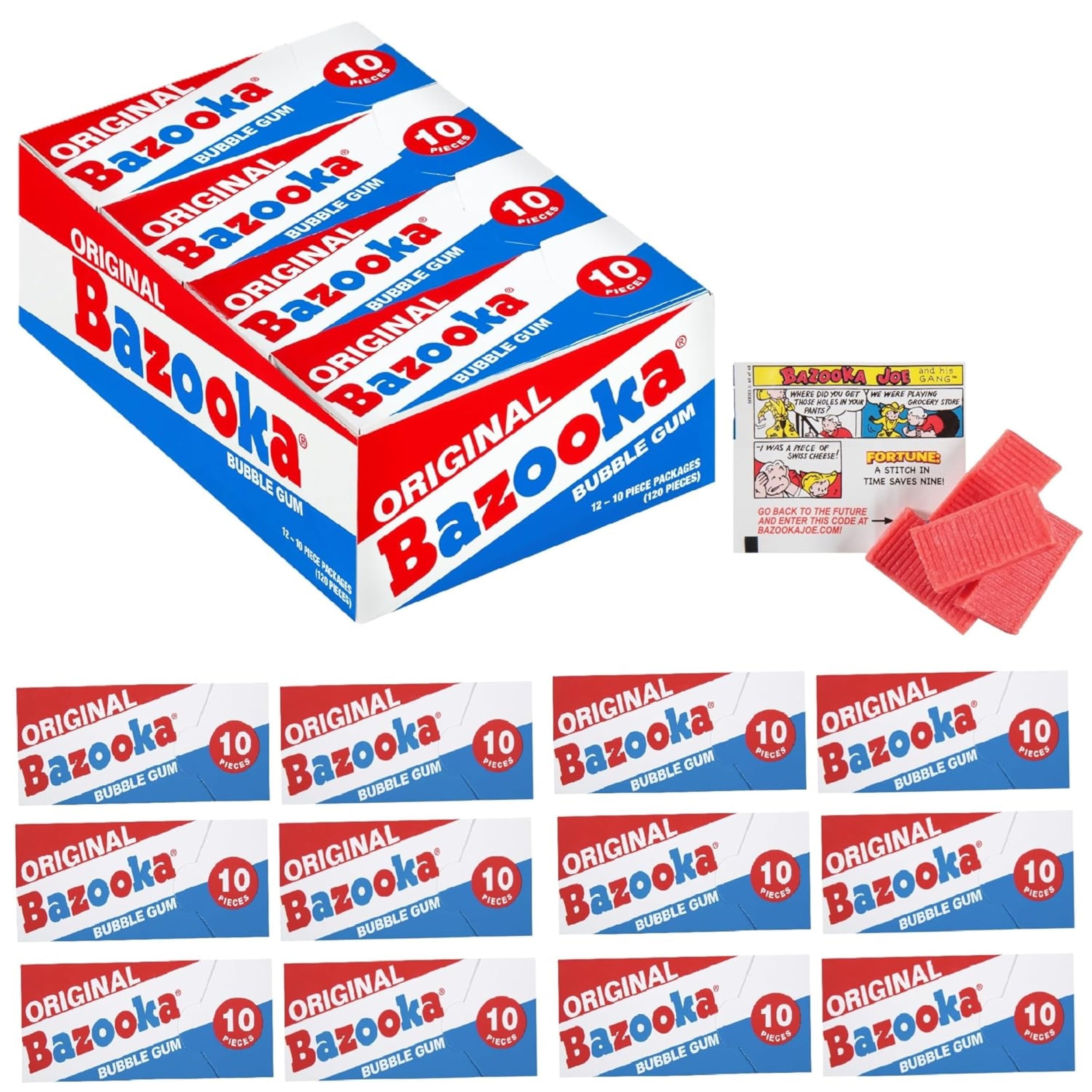 Bazooka Original & Blue Razz Bubble Gum, 10 pieces - Walmart.com