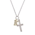 thumbnail image 2 of Delight Jewelry Goldtone Crystal Initial - K - Be Strong and Courageous Engraved Cross Zoey Necklace, 28", 2 of 4
