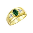 thumbnail image 4 of RYLOS Men's Rings 14K Yellow Gold Classic 7X5MM Oval Gemstone & Diamond Ring Green Sapphire September Birthstone Rings For Men, Gold Rings Size 10, 4 of 8