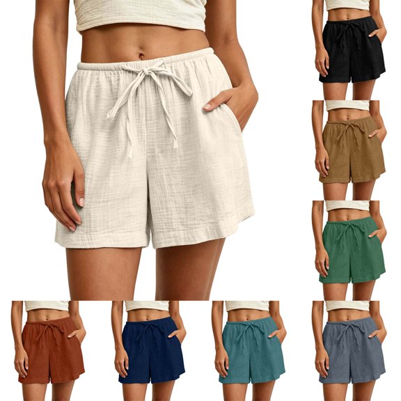 Xaqiouau Womens Casual Drawstring Shorts Elastic Waist Pull On Shorts with Pockets for Summer Lounging Casual Wear