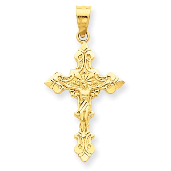 14K Yellow Gold Classic Fancy Edges Crucifix Cross Pendant