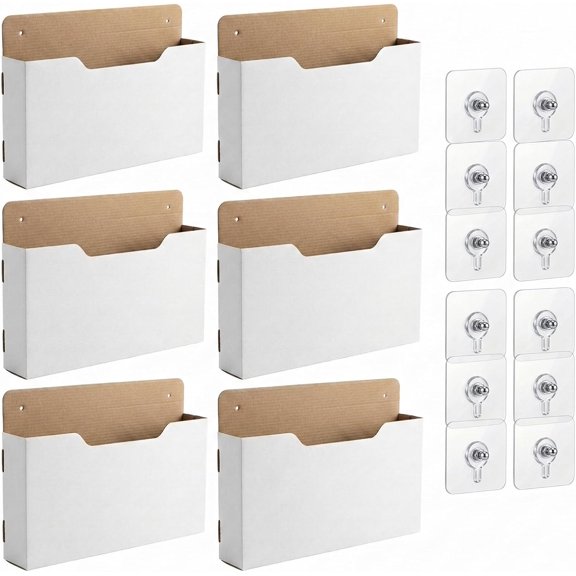 6 Pack Wall Mount File Holder, Mail File Org, Mail Paper Orgnization Hanging File Holder for Office, School, Storage Organization