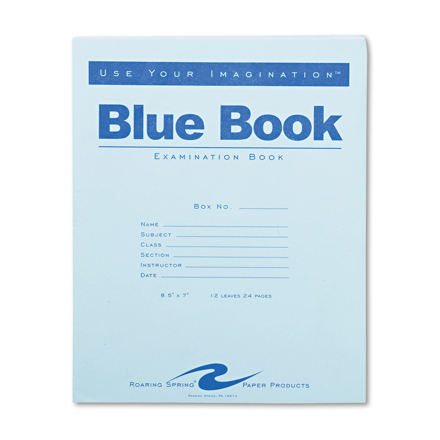 Wide Ruled with Margin 11 x 8.5 4 Sheets/8 Pages Roaring Spring Test Blue Exam Book Blue Cover 100 Pack 