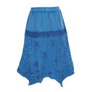 Mogul Women's Skirt Embroidered Rayon Blue Zig Zag Hemline Skirts