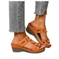thumbnail image 1 of Women's Wedge Sandals Open Toe Slip On Wide Width Slides Breathable Non Slip Summer Walking Wedges Slippers Orange Size 6, 1 of 9