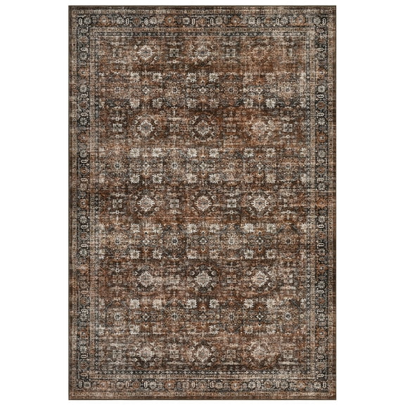 Soft Foldable Vintage Runner Rug 2x6 Machine Washable Non Slip Distressed Floral Carpet for Kitchen Hallway Laundry Room Bedroom Living Room Brown