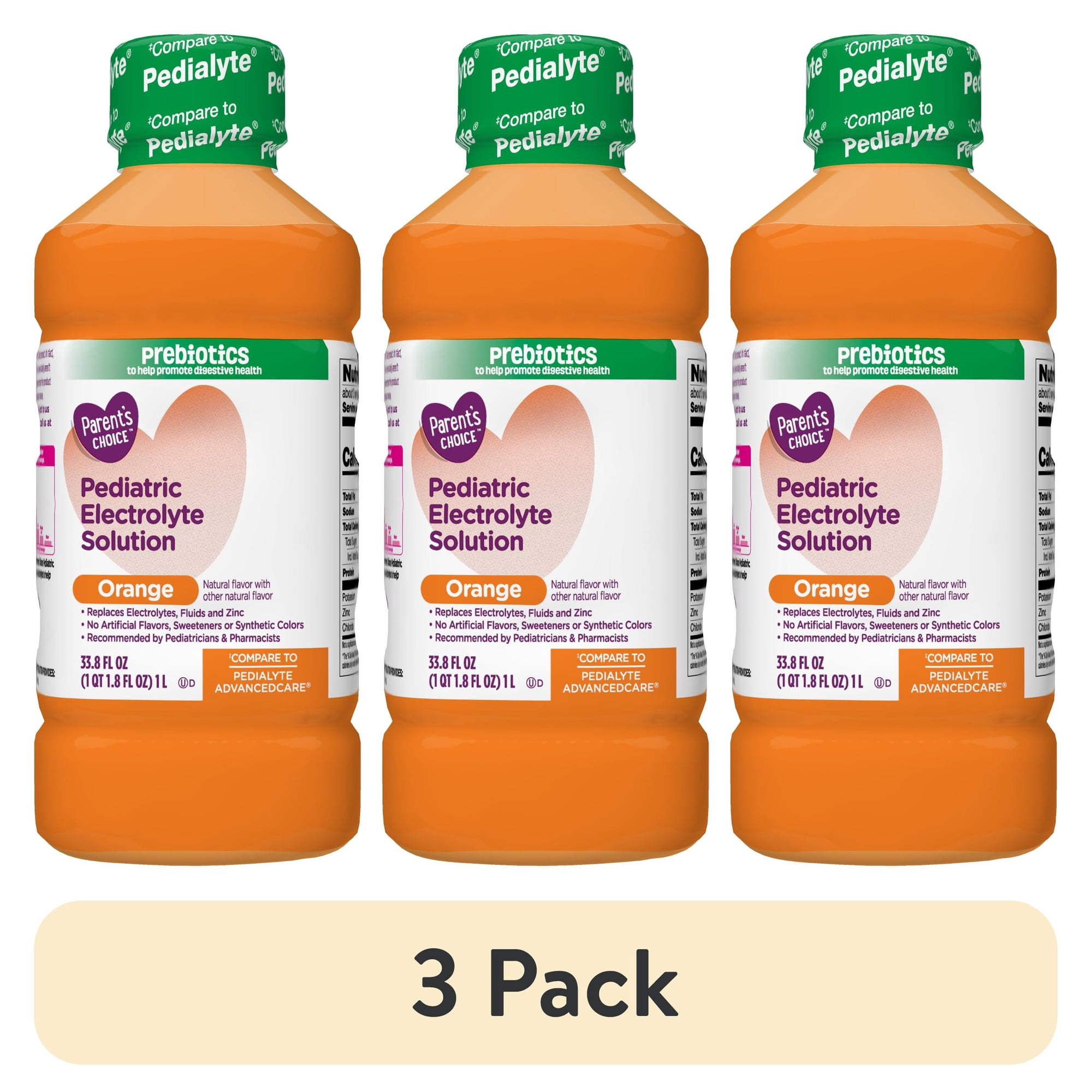 (4 pack) Parent's Choice Pediatric Electrolyte Solution, Orange, 33.8 fl oz