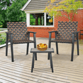 thumbnail image 3 of Magshion Patio Furniture Set, 3-Piece Outside Bistro Set, PE Rattan Chairs with Wooden Desktop Table, Outdoor Conversation Set for Porch Backyard Pool, Black, 3 of 10
