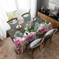 thumbnail image 4 of Spring Pink Roses Rectangle Tablecloth, Pastoral Eucalyptus Leaves Brown Wooden Waterproof & StainResistant Tablecloth, Washable Oil-proof Table Cover for Dining/Party/Wedding/Camping/Buffet 60x84 In, 4 of 9