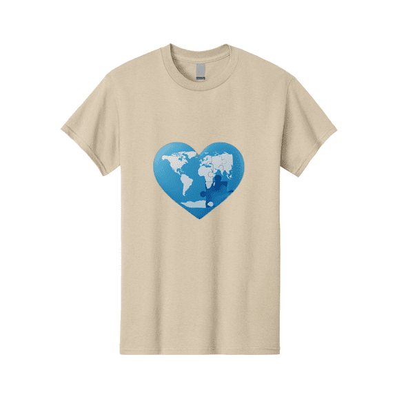 Blue-World-Map-Heart Mens Graphic Tee, 100% Cotton, Casual Summer Wear BAA178