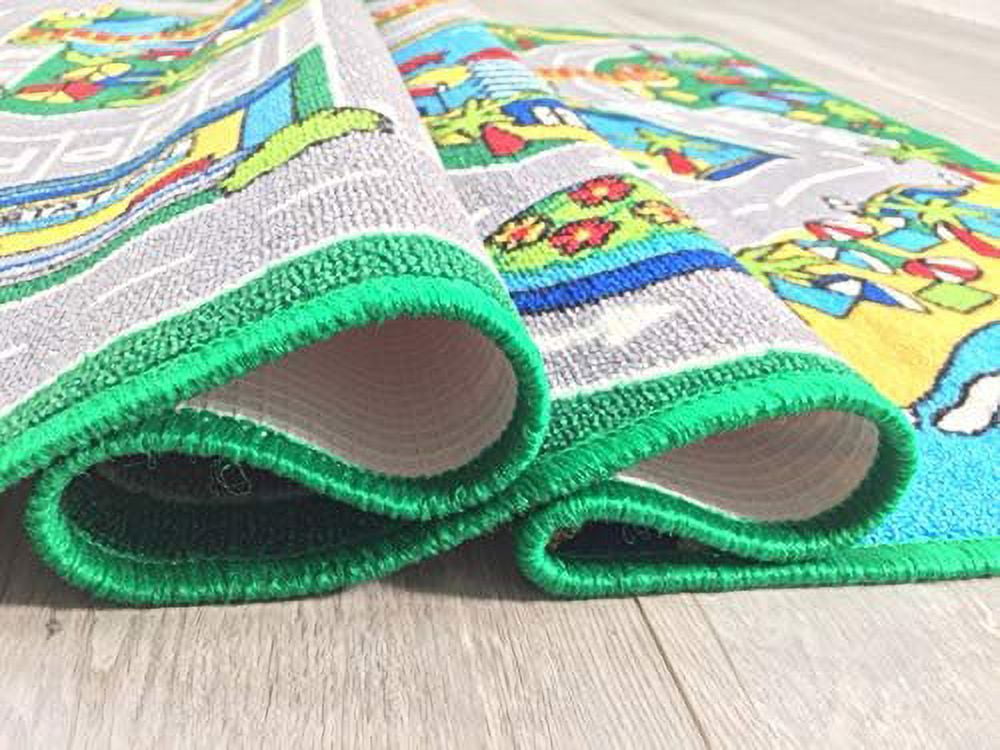 Kids Car Road Rugs Harbor Map Play mat for Classroom/Baby Room Non-Slip Rubber Back