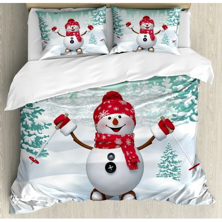 Christmas Duvet Cover Set Snow Covered Mountain With Fir Trees