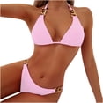 thumbnail image 2 of WREESH Womens Two Piece Swimsuit Halter Bikini Set Fashion Solid Bikini Push-Up Padded Swimsuit Set Beach Bathing Suit Pink, 2 of 7