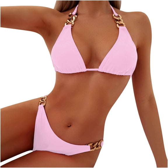 Staron Women's Bikini Swimsuit Set Push Up Padded Triangle Two Piece High Cut Bathing Suit for Beach Vacation Pool Party, Pink S