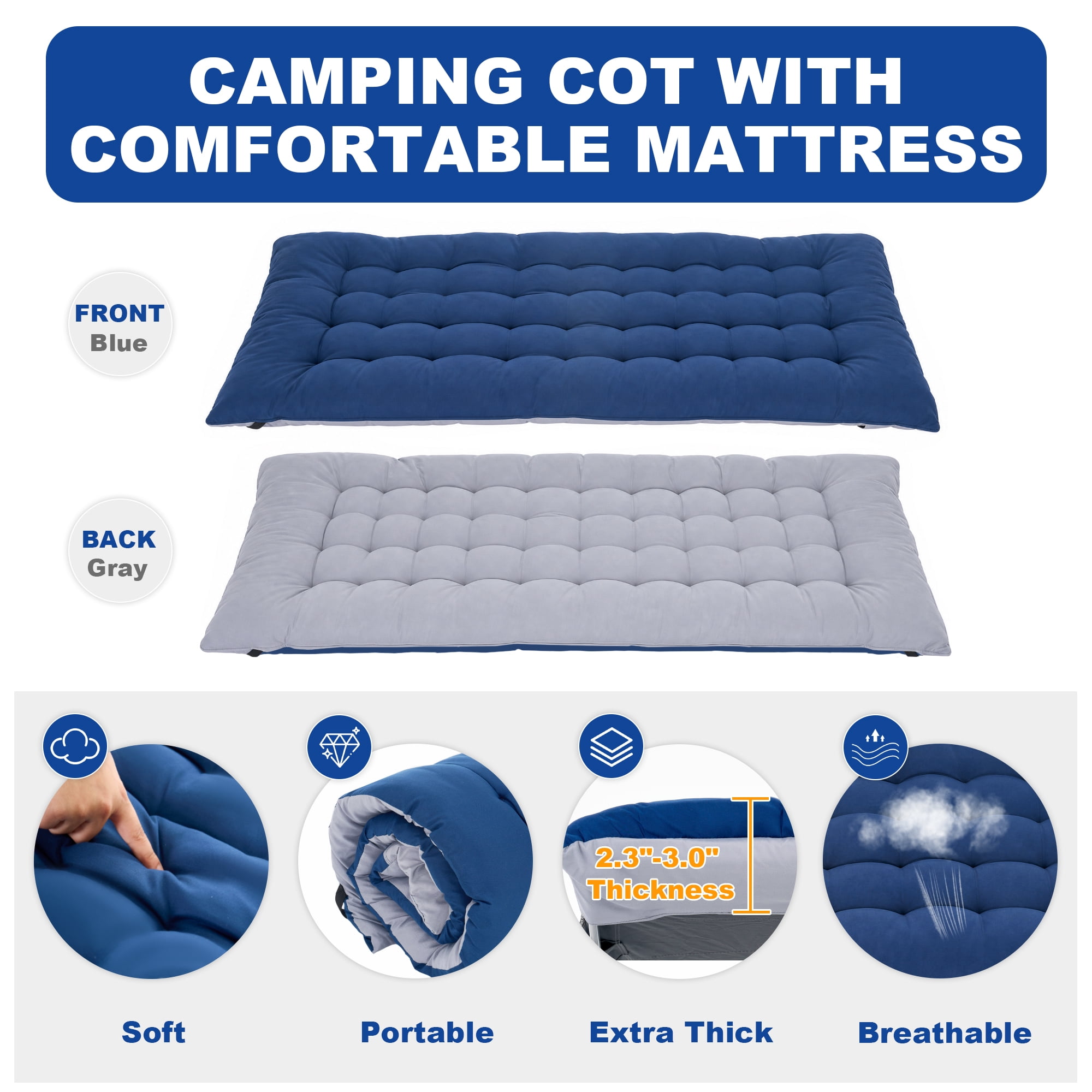 Sprint Demon Folding Camping Cot with Mattress for Adults, 880 lb Heavy Duty Portable Guest Bed for Camping, Home & Travel