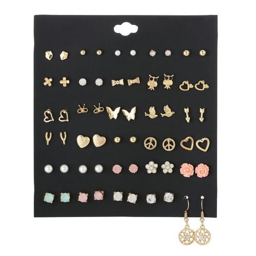KABOER 30 Pairs/Pack Tiny Cute Multiple Animal Fruit Flower Stud Earrings Set For Girls Lovely Women Jewelry