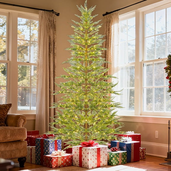 Christmas Decorations Tree, Pre-Lit Green Cypress Artificial Christmas Tree with 100 Warm White LED Lights, Fire Retardant, Easy Setup with Metal Stand, Ideal for Home, Office or Party Decor, 3FT