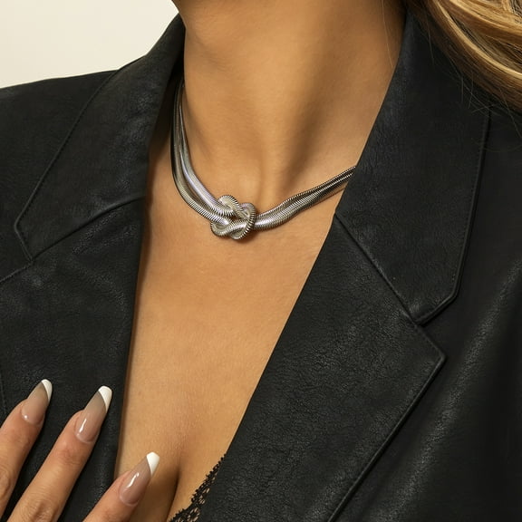 Double-layer Snake Chain Knotted Winding Hip Hop Punk Necklace Metal Chain Necklace For Women