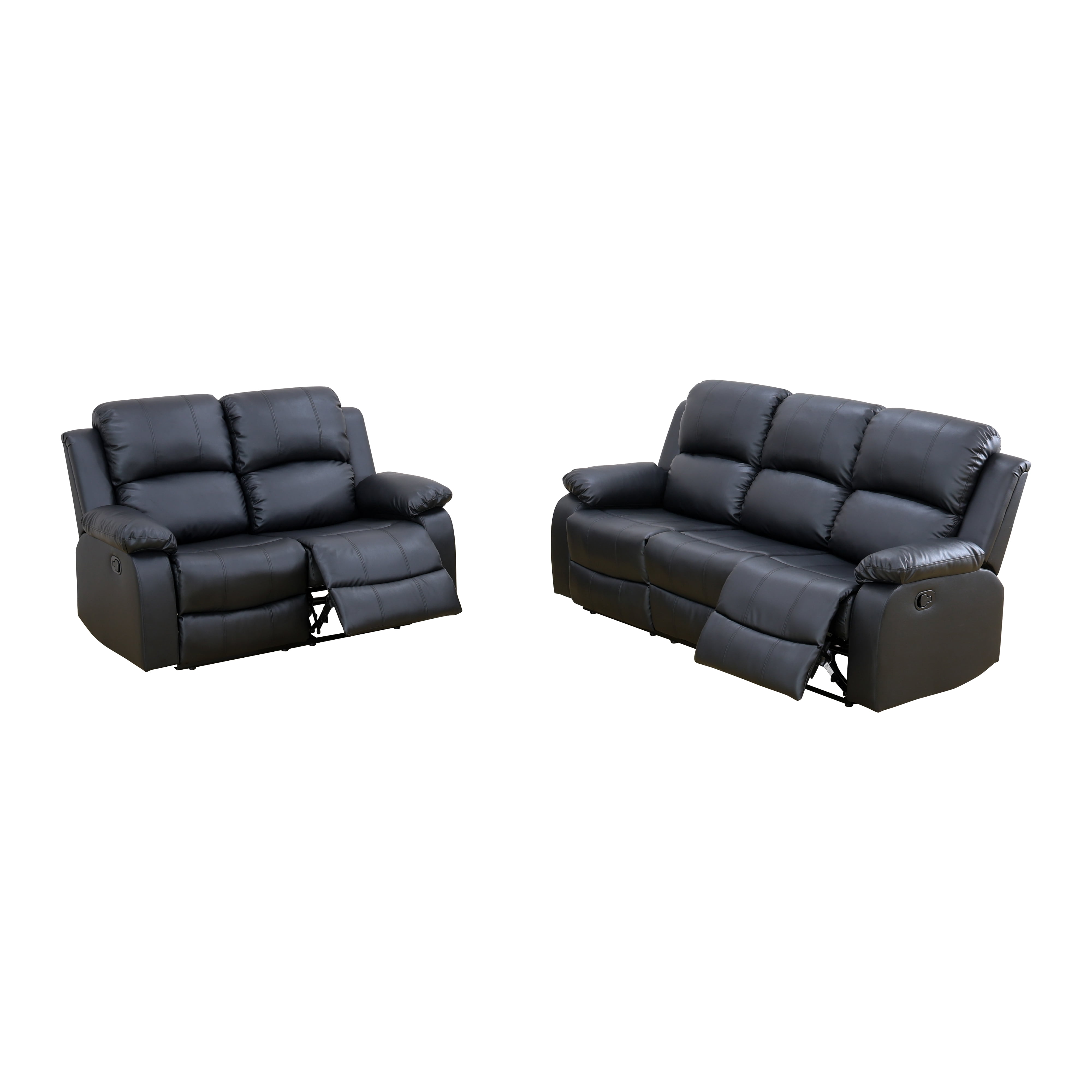Gewnee Black 2-Piece Living Room Air Leather Recliner Sofa Set