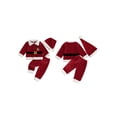 thumbnail image 2 of RUINIXCW Kids Toddler Baby Girl Boy Christmas Santa Costume Xmas Cosplay Outfit Long Sleeve Plush Lapel Velvet Button Down Jacket Coat and Pants Set Hat, 2 of 10