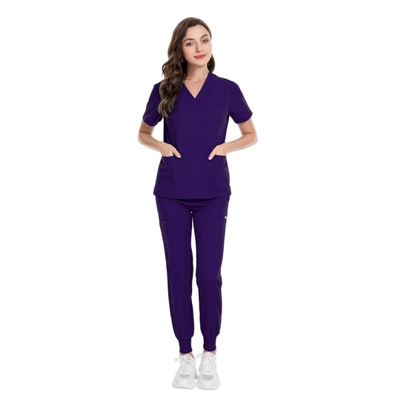 VIAOLI Women's Scrubs Set - V-Neck Top & Elastic Waist Pants, Stretchy Medical Uniform for Nursing & Doctors, Multi Colors & Sizes