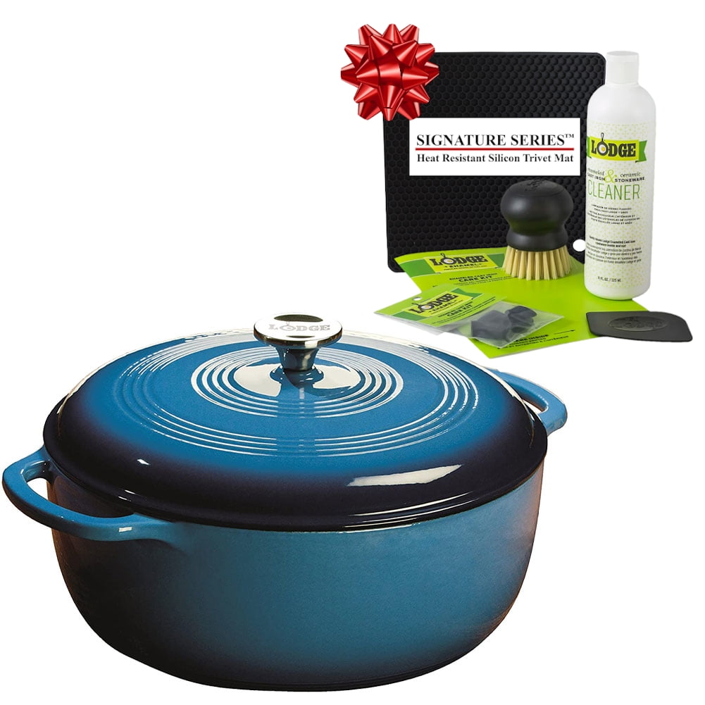 Enameled Cast Iron Dutch Oven Pre-seasoned Pot with Lid & Handles, 4 Quart  Enamel Coated Cookware Pot with Silicone Handles and Mat for Cooking