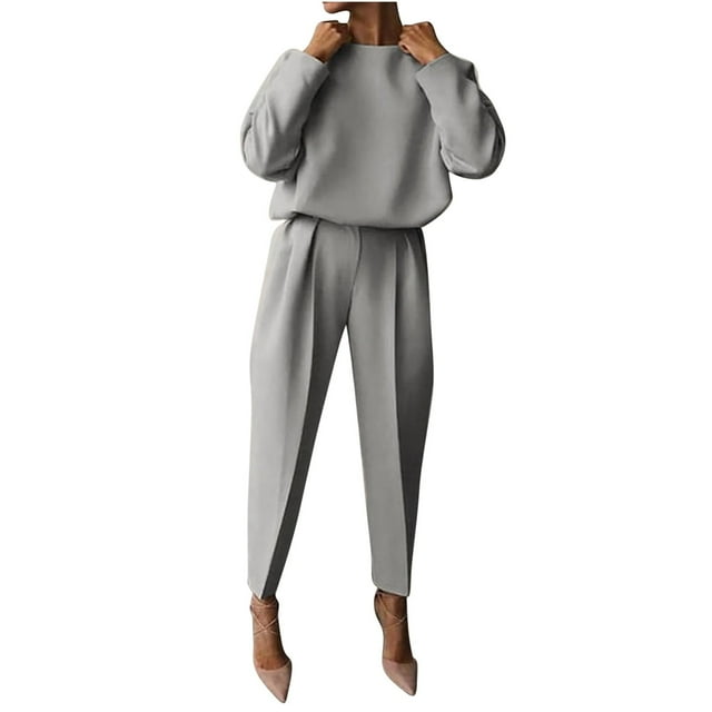 Yuyuzo Ensembles 2 Pcs d'Automne pour Femmes Décontractés Unis Survêtements Amples à Manches Longues Chandail Court Pantalon Fuselé Ensembles de Survêtement