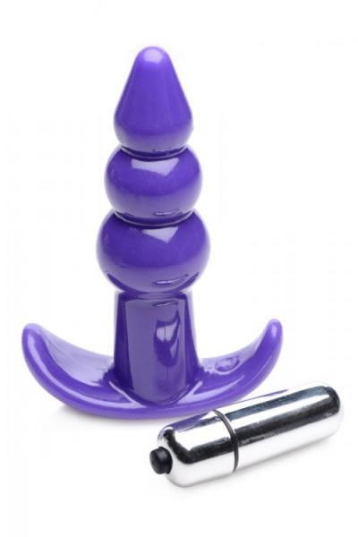 Ribbed Vibrating Butt Plug - Purple pic