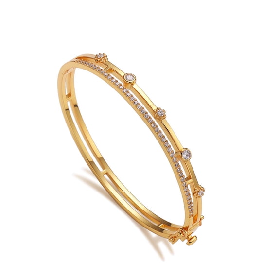 Moissanite Bangle Bracelets for Women D Color VVS1 Clarity Gold Bangles for Women 925 Sterling Silver Luxury Bridal Wedding Bracelet Jewelry 6.9 Inch