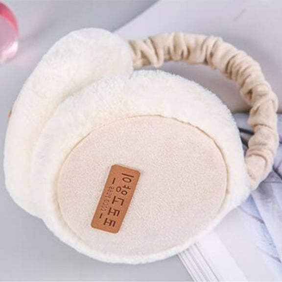 CHICHUMID 1Pcs Earmuffs for Men and Women Beige White Plush Fabric Winter Warmth Cold Protection