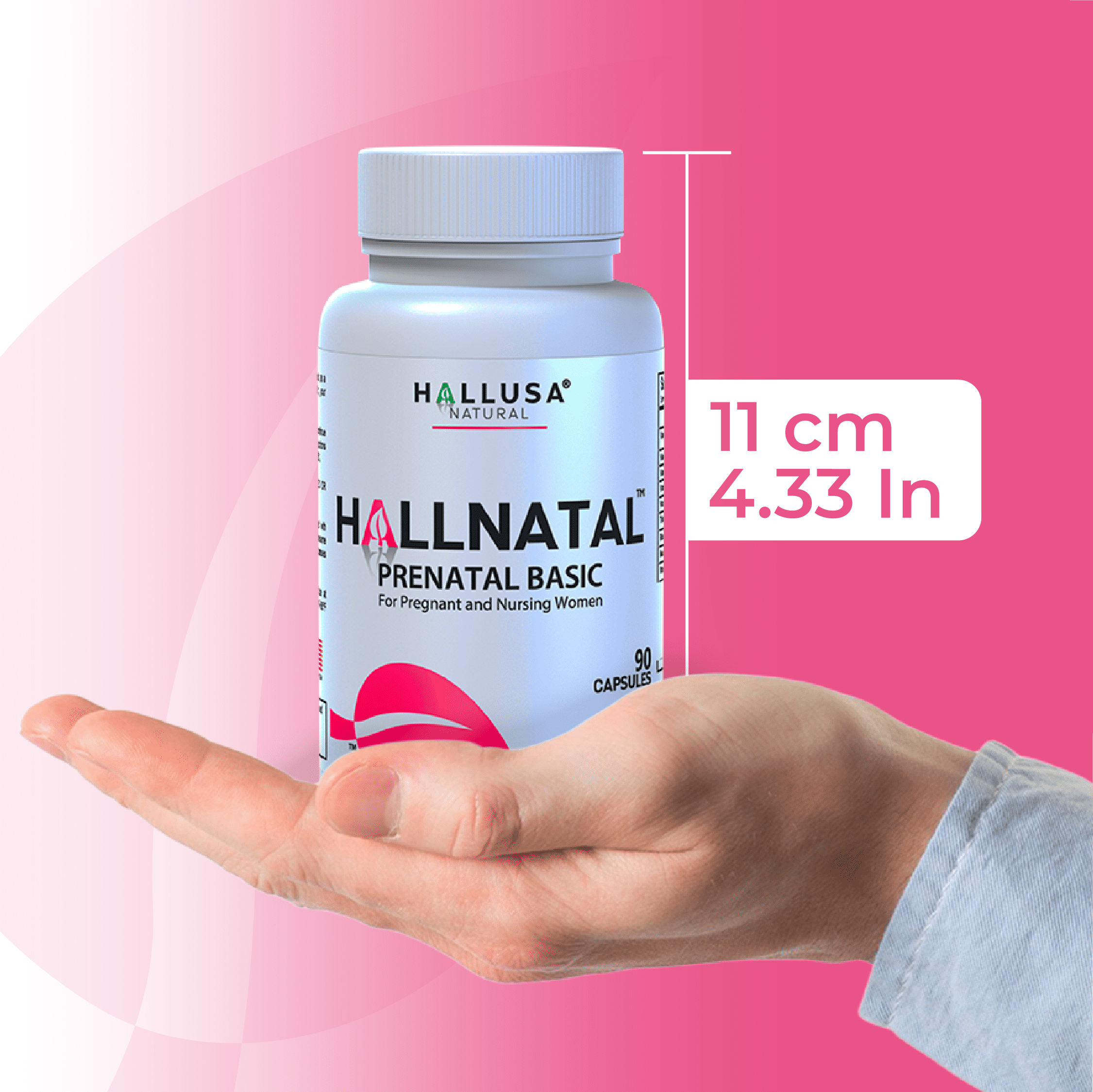 HALLNATAL - Basic Prenatal Vitamins for Women, Folate, Iron, B12 + 20 Essential Vitamins and Minerals, Pregnant and Nursing Women - 90 Capsules - 30 Servings - Hallusa Natural