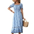 thumbnail image 3 of SAYOO Vestido de mujer con hombros descubiertos Estampado floral Mangas cortas Vestido fluido de una línea para fiesta en la playa de verano SAYOO Moda, 3 of 9
