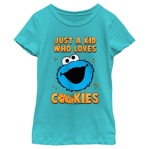 Girl's Sesame Street Just a Kid Who Loves Cookies  Graphic T-Shirt