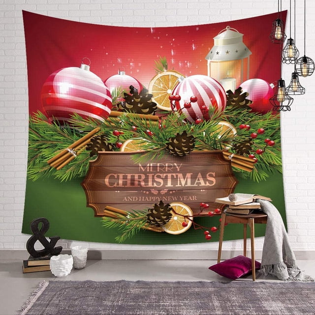 Tapiz de pared Dormitorio Sala de estar Accesorios Poliéster Tapiz de Navidad Árbol de Navidad Sombrero de Navidad Tapiz para sala de estar Dormitorio Decoración para el hogar brillar Hogar