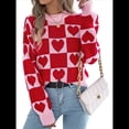 thumbnail image 2 of Suéter de Cuello Alto para Mujer, Larga, Bloque, Corazón, Tejido, Otoño Invierno, Jersey de Punto Acanalado. Rojo L, 2 of 10