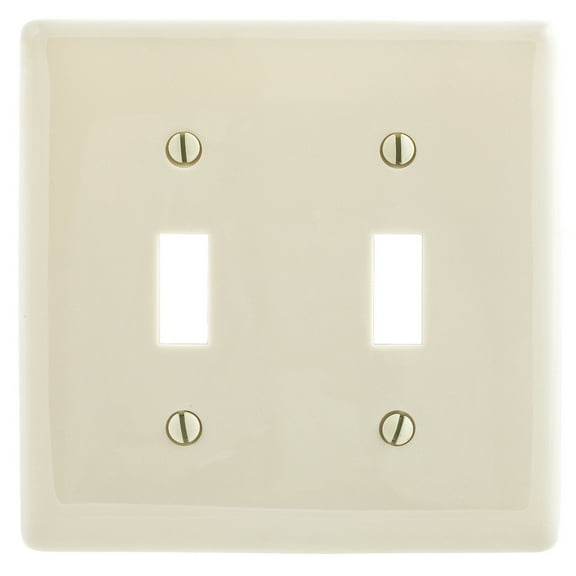 Hubbell NP2LA 2-Gang Toggle Switch Wall Plate, Unbreakable Nylon Cover, Light Almond