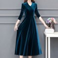 thumbnail image 6 of comerut Women Dress Solid Color Soft Long Sleeves Round Neck Big Hem Warm Mid-calf Length Plus SIze Lady Prom Dress Female Garment, 6 of 8