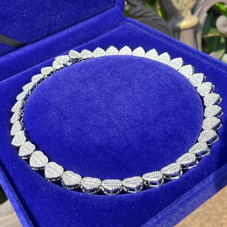 Heyoubi Baguette Crushed Heart Necklace for Women Iced Out Choker Micro Pave Prong Setting Gold Color Hip Hop Jewelry