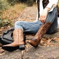 thumbnail image 4 of Men's Classic Embroidered Western Cowboy Boots – Vintage Distressed Mid-Calf Riding Boots with Pointed Toe Black/Brown, 4 of 6