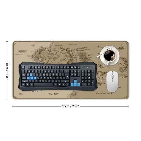 Gaming Mouse Pad 23.6" x 11.8" Large Mouse Mat Desk Pad for Keyboard Middle Earth Map Mousepad with Non-Slip Rubber Base Stitched Edges for Work Game Office Home Desk Decor