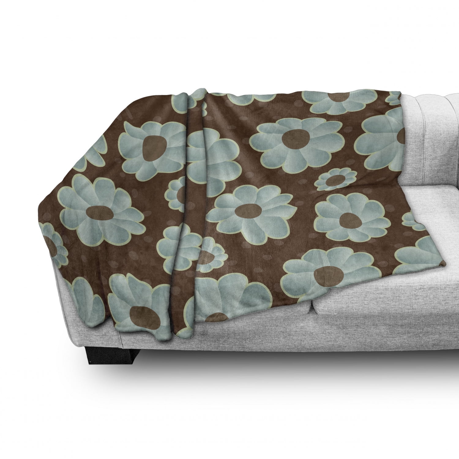 Cozy Plush for Indoor and Outdoor Use Ambesonne Brown and Blue Soft Flannel Fleece Throw Blanket Retro Daisy Pattern with Polka Dot Background Abstract Design 60 x 80 Brown Pale Seafoam Umber 