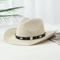 thumbnail image 2 of Straw Cowboy Hat for Women Men Western Sun Hat Wide Brim Summer Belt Cowgirl Hats, 2 of 6
