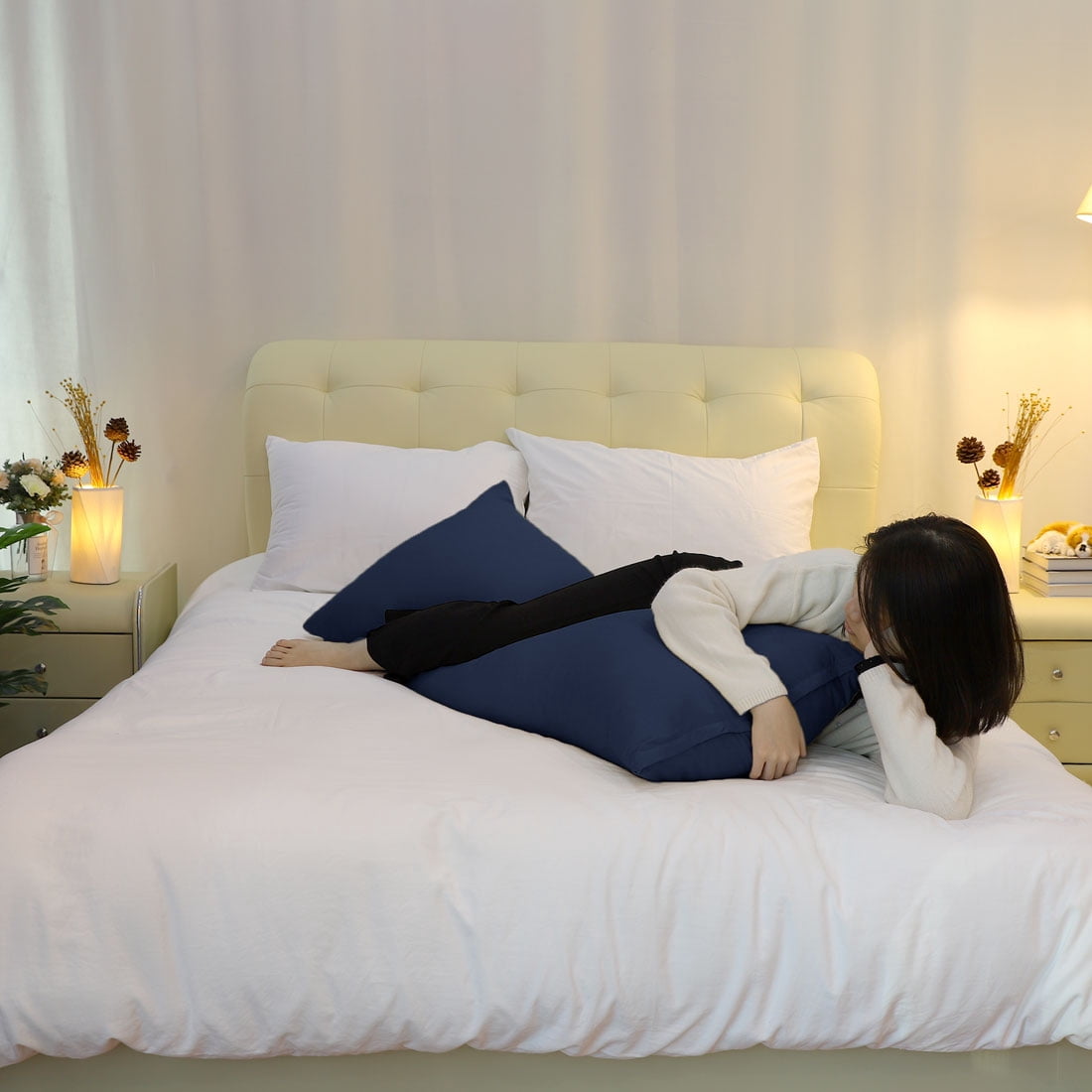 Unique Bargains Pillowcases 2 Pack Microfiber Body Pillow Covers Navy Blue 20" x 54"