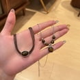 thumbnail image 2 of Vintage Leather Tiger Eye Stone Necklace Chinese * Chain Layered Neck, 2 of 2