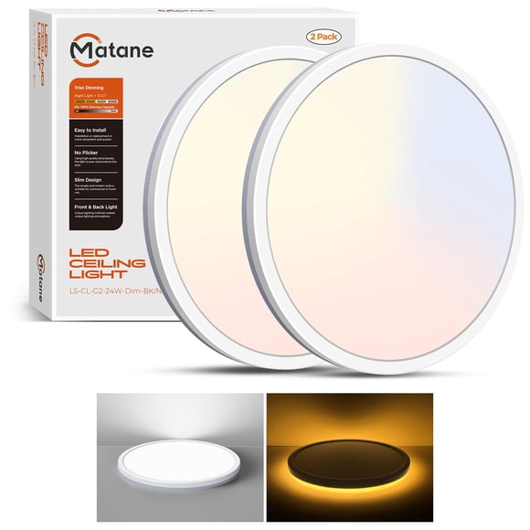 Matane Ensemble de 2 Plafonniers DEL Encastrés avec Veilleuse, 12 Po 24 W 2400 Lm 3000 K/4000 K/5000 K Sélectionnables, Plafonniers DEL à Intensité Réglable pour