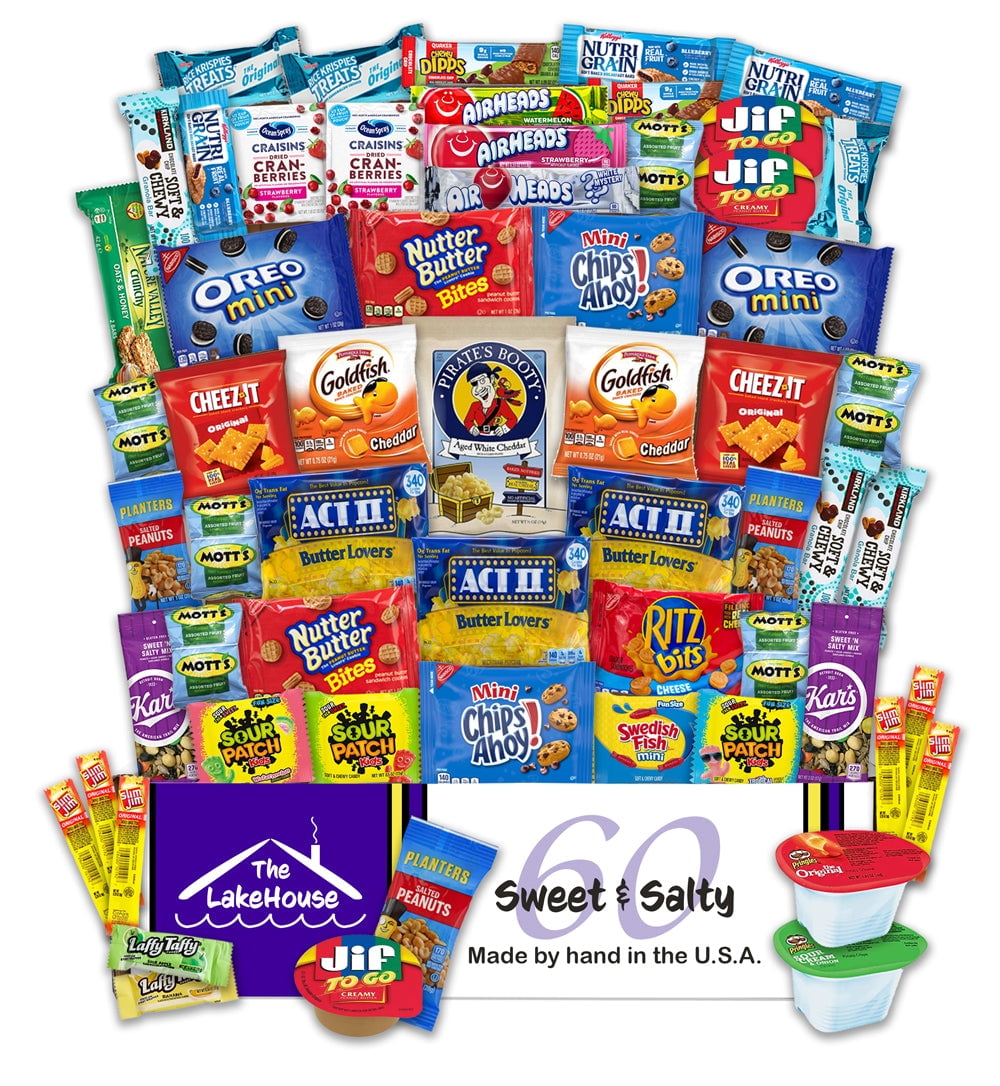60 Count Salty Sweet Snack Box Snacks Variety Pack for Adults