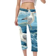 Seagull Women's High Waist Capris Gym Pants - Not See-Through Printed Leggings for Running, Fitness, Yoga